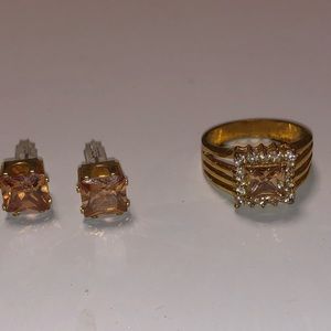 Faux Canary Gold Ring and Earring Duo